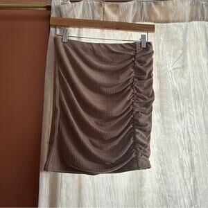Naked Wardrobe Ruched Tan Bodycon Mini Skirt Elastic Waist NEW Size L